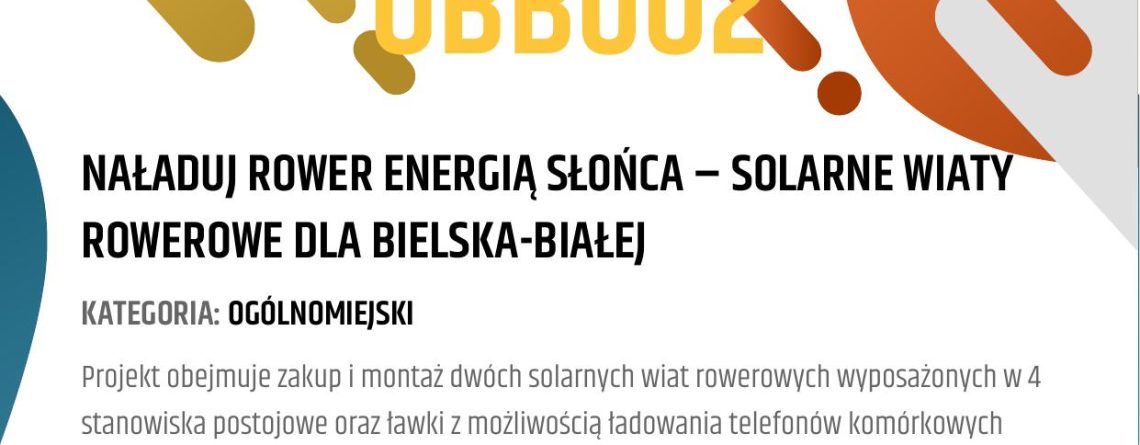 Budżet Obywatelski 2027 - OBB002: Naładuj rower energią słońca - solarne wiaty rowerowe dla Bielska-Białej. Koszt 235 000 zł. Głosowanie 5-19 października 2026.